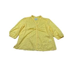 Sag Harbor Womens XL Yellow Sheer Floral 3/4 Sleeve Button Front Blouse GC